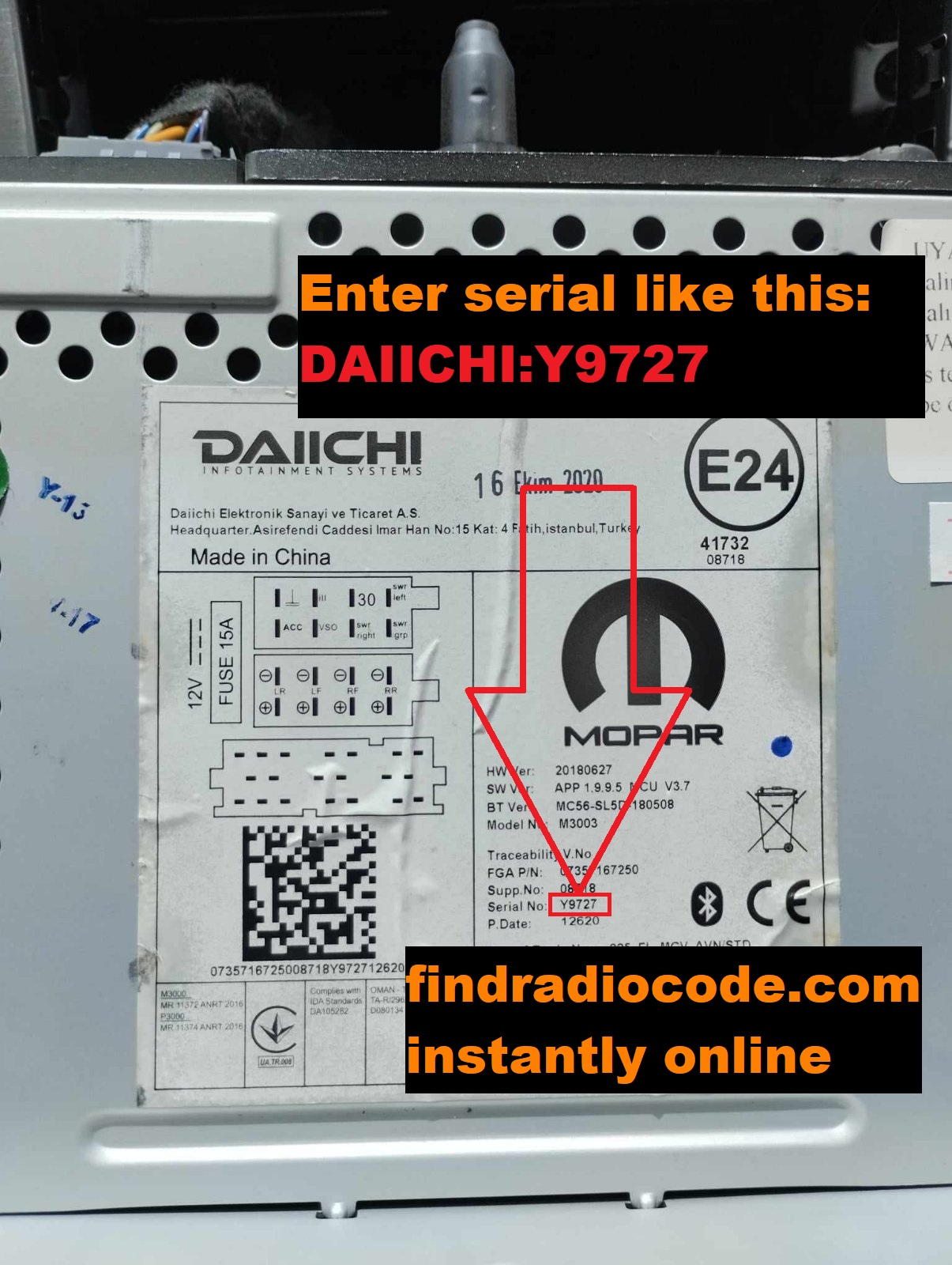 Lancia Daiichi serial number on label for radio code